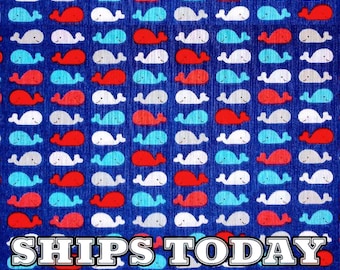 Whales Multi Color 100% Cotton Fabric, Fat Quarter, By The Yard, Colorful Whale Ocean Sea Life Water Fabric forBandanas - SHIPS TODAY