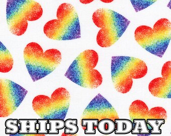 Tossed Rainbow Hearts Celebration Cotton 100% Cotton Fabric, Fat Quarter,  By The Yard, Half Yard Quilting, Pillows, Bandanas SHIPS TODAY