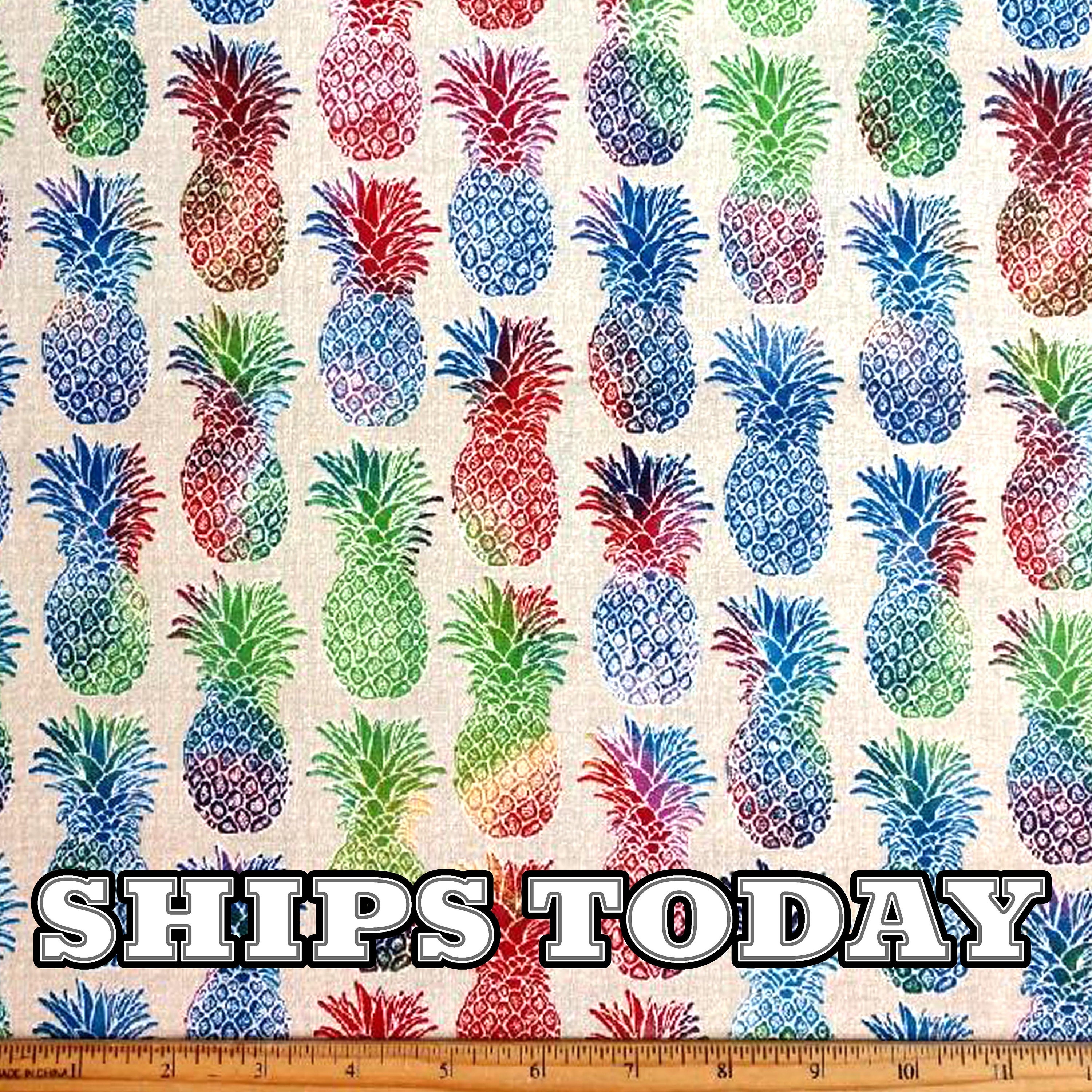 Pineapples Multi Color 100% Cotton Fabric, Fat Quarter, By The Yard, Pineapple Hawaiian Rainbow Fruit Fabric for Bandanas SHIPS TODAY