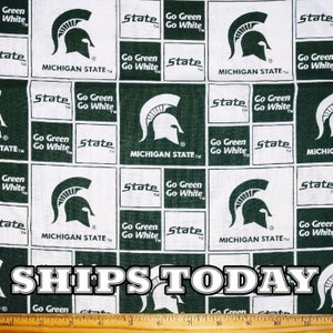 Michigan State Spartans Block 100% Cotton Fabric Fat Quarter, FQ, By The Yard, NCAA Licensed Cotton Fabric for Face Masks Ships Today