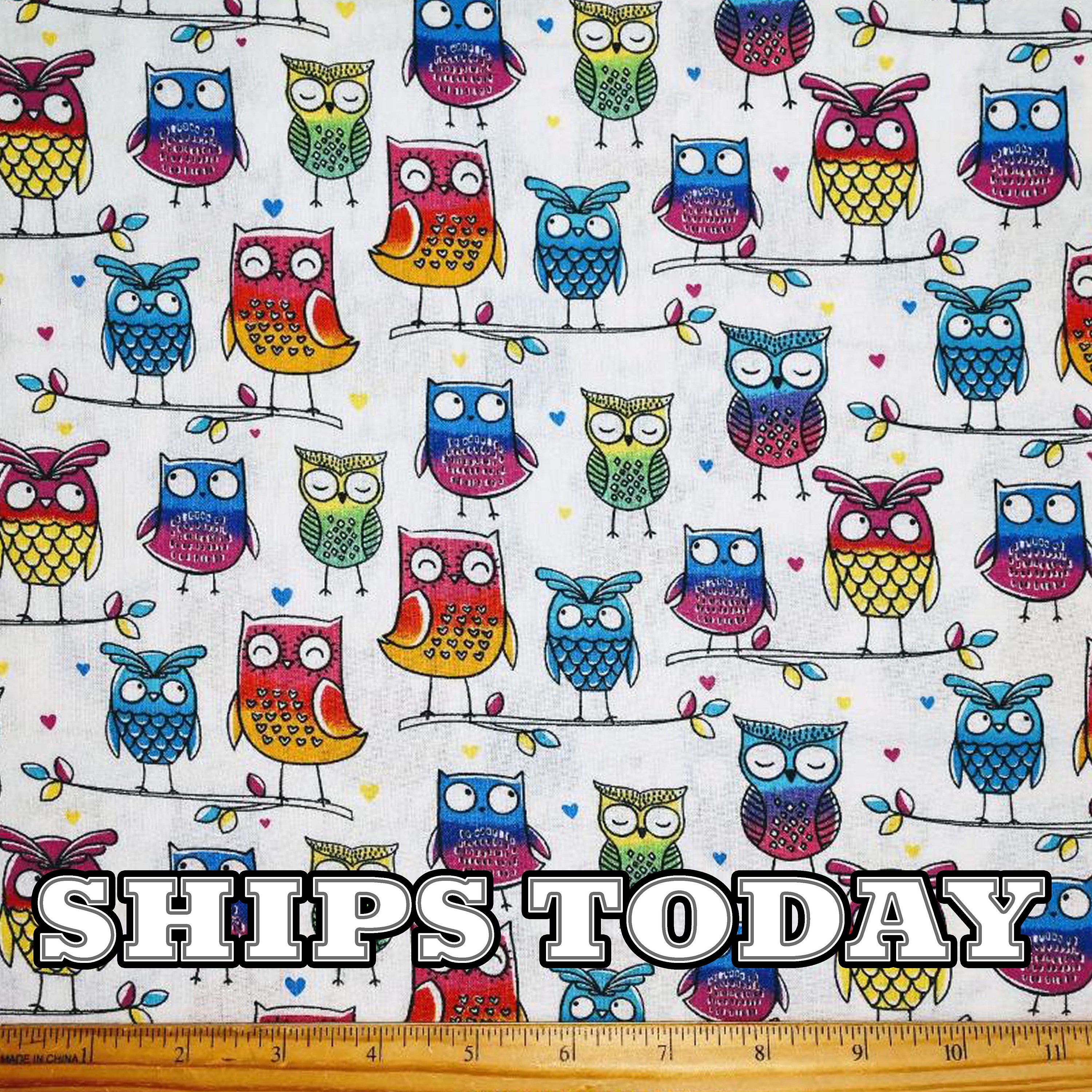 Owls Multi Color & Hearts 100% Cotton Fabric, Fat Quarter, FQ, By The…