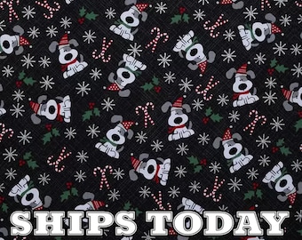 Woof You Black with Glitter Snowflakes Christmas Dogs 100% Cotton Fabric, Fat Quarter, By The Yard, Dog Fabric for Face Masks SHIPS TODAY