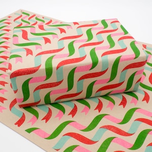 Patterned paper, risograph printed, eco friendly, recycled decorative wrapping paper in 11 x 17 inch sheets, Ribbons pattern image 3