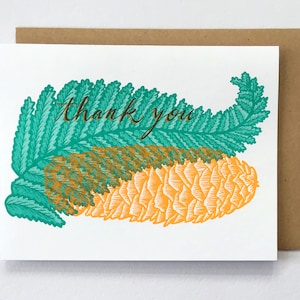 Cartes de remerciement - Fougère + Pomme de pin - Impression risographe - Cadeau enseignant - Cadeau hôtesse
