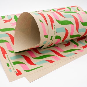 Patterned paper, risograph printed, eco friendly, recycled decorative wrapping paper in 11 x 17 inch sheets, Ribbons pattern image 1