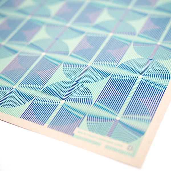 Risograph printed paper, eco friendly recycled decorative wrapping paper in 11 x 17 inch sheets, "Spin Cycle" pattern