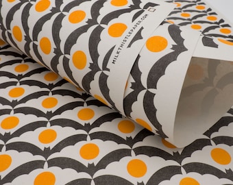 Eco friendly, recycled spooky Halloween wrapping paper in A3 sheets (11.7" x 16.5"), Risograph printed Bat Moon pattern