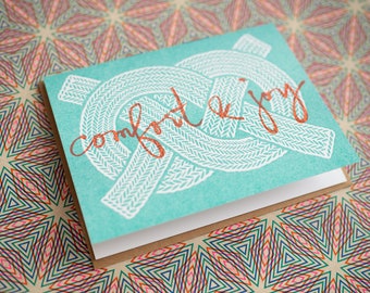 Christmas Cards Pack or Single, Comfort and Joy, Risograph Printed on Recycled Paper, Eco Friendly Cards