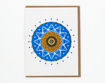Spirograph Notecard em azul e laranja, em branco dentro