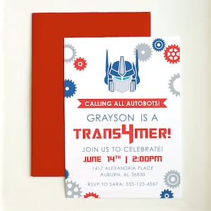 Transformers 4th Birthday Invitation - Optimus Prime