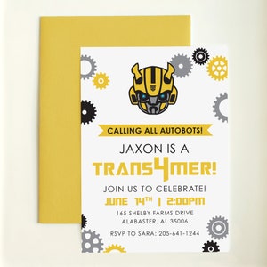 Transformers 4th Birthday Invitation -  Bumblebee