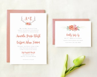 Antler Watercolor Wedding Invitation