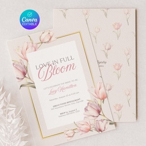 Modello di invito per la festa nuziale con tulipani primaverili in piena fioritura, modello di invito per la festa nuziale o per il baby shower con fiori primaverili, modello fai da te stampabile Canva