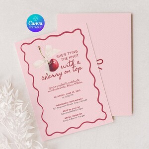 Tying the Knot with a Cherry on Top Bridal Shower invitation, Cherry Bridal Shower Invitation with Swiggle Border, Unique Bridal invite