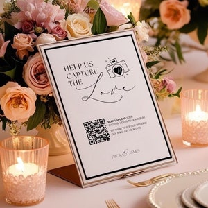 Letrero de boda con código QR Capture The Love, tarjeta minimalista Capture The Love, Share the Love imprimible, letrero personalizable para compartir fotos de boda
