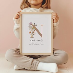 Bohemian Little Wildflower Birth Print with birth stats, Personalized Girl Nursery Art with Name & Stats, Unique Baby Gift for Newborn