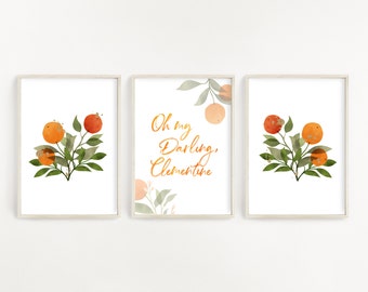 Oh my Darling Clementine Wall Art (3-piece set), Tangerine Orange Nursery, Personalized Name Print, Nursery Wall Art, Instant download