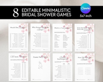 Modern Minimalist Petals & Prosecco-themed Bridal Shower Games Bundle PRINTABLE, Petals and Prosecco Printable Canva Bridal Shower Templates