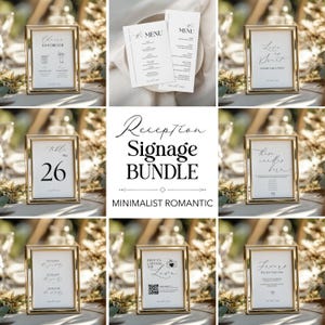 Wedding Reception Sign Bundle, Minimalist Printable Set, Editable Table Signs Templates, Modern Wedding Signage, Instant Download Decor