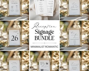 Wedding Reception Sign Bundle, Minimalist Printable Set, Editable Table Signs Templates, Modern Wedding Signage, Instant Download Decor