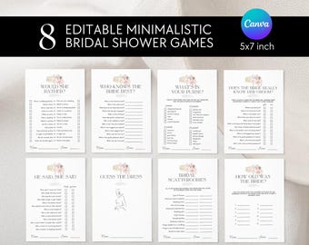 Modern Minimalist Petals & Prosecco-themed Bridal Shower Games Bundle PRINTABLE, Petals and Prosecco Printable Canva Bridal Shower Templates