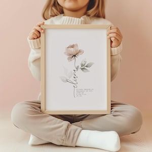 Kinderzimmer Poster mit Namenstiel Rose, Kinderzimmer Geburtsdruck, Kinderzimmer Poster mit Geburtsdaten, personalisierter Namensdruck, benutzerdefinierte Rose