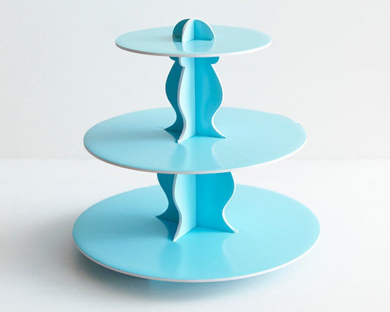 Light Blue Cupcake Stand Cardboard 3 Tier Boys Baby Shower Etsy