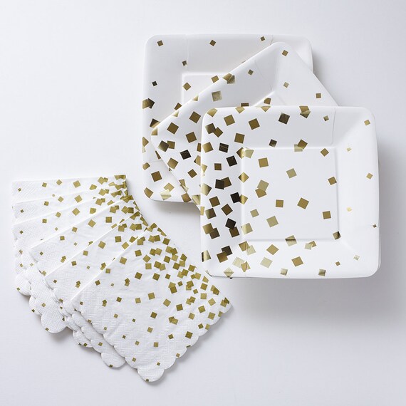 gold confetti paper plates