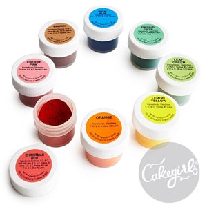 8 - Powder Food Coloring Kit - (Includes Pro Uses by Cakegirls) 4 gram/jar - Red Orange Yellow Green Blue Pink Macaroon