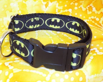 GR06B~Batman~New Design~7/8" Grosgrain Ribbon~Sewn to 1" & 1 1/2" Nylon Webbing for Standard~Martingale~Tag Collars~Matching Set~