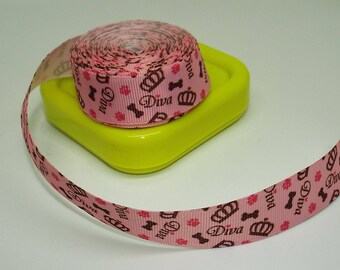 GR12~7/8" Grosgrain Ribbon~Pink Diva~Sewn to 1" & 1 1/2" Webbing for Standard~Martingale~Tag Collars~Matching Set~