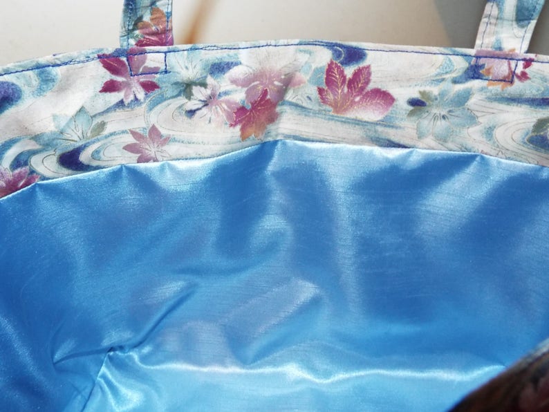 25/% OFF Ready to Ship~ToteHand Bag~Medium Size~Koi Swimming wsmall plant life~Top of Moving Water with Leaves~Light Blue Satin Lining~