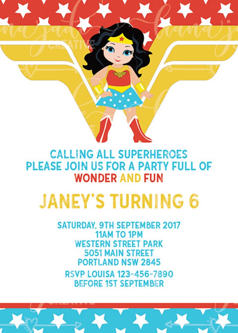 Wonder Woman Invitation Superhero Birthday Invitation | Etsy