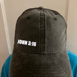 John 3:16 Chritian trucker hat-6 Panel Low Profile Mesh Back Trucker Hat -Headwear-Gift for dad- Father&#39;s day  -Gift dad cap--Christmas gift