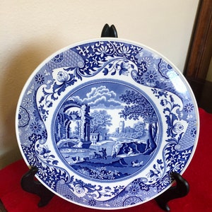 English Spode vintage Blue Italian large cake platter or server lovely scene of Italian countryside-classic Imari style border. Pristine.
