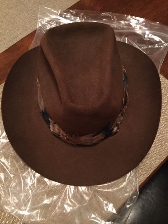 Resistol Cowboy Hat Western Brown with Feather Band Bigsby and Krouthers Chicago Illinois
