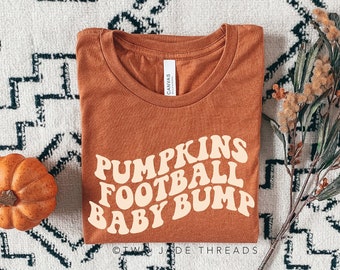 Pumpkins Football Baby Bump Shirt, Football Pregnancy Reveal Shirt, Fall Football Pregnancy Announcement Shirt, Football Maternity Tee