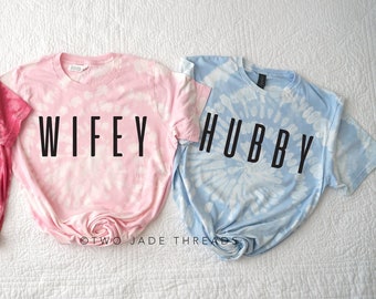 Husband and Wife Tie Dye Shirts, Hubby Shirt, Wifey Shirt, Honeymoons Shirts, Newlywed Shirts, Engagement Shirts, Hubby and Wifey Shirts