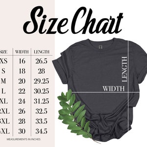 May include: Size chart for a t-shirt with measurements in inches for width and length. Sizes include XS, S, M, L, XL, 2XL, 3XL, and 4XL.