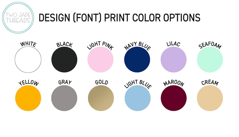 Puede incluir: Un gr&aacute;fico que muestra 12 opciones de color diferentes para dise&ntilde;os de impresi&oacute;n. Los colores son blanco, negro, rosa claro, azul marino, lila, espuma de mar, amarillo, gris, dorado, azul claro, granate y crema.