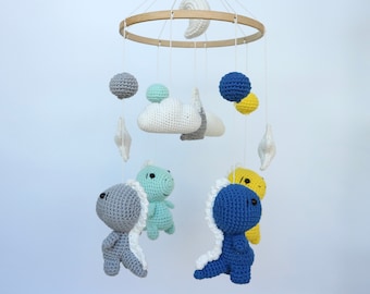 Crochet Dinosaur mobile gift for baby girl and boy, nursery mobile for new baby gift, expecting mom gift, Crib mobile baby shower gift.