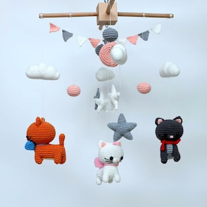 Crochet Baby Mobile Meow Meow Kitten, Kitten Amigurumi, Cat crochet mobile, Kitten, Baby Crib Mobile, Nursery crib mobile, baby shower decor