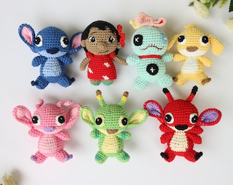 Crochet Stitch, Scrump Amirugumi , Leroy,reuben Doll, Blue and Pink  Creature Crochet Plush Amigurumi Inspired by Lilo and Stitch and Angel 