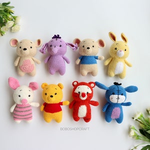 Crochet Winnie the Pooh set, Mini Pooh and friends, Pooh, Piglet, Tigger,Eeyore,rabbit, Kanga, Roo, Lumpy, Nursery decor,baby gift,baby toys