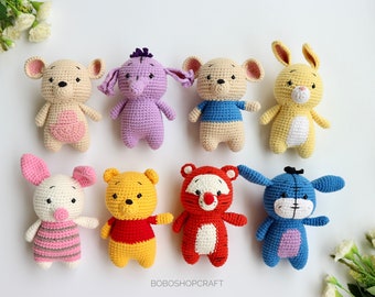 Crochet Winnie the Pooh set, Mini Pooh and friends, Pooh, Piglet, Tigger,Eeyore,rabbit, Kanga, Roo, Lumpy, Nursery decor,baby gift,baby toys