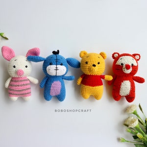 Crochet Winnie the Pooh set, Pooh and friends, Pooh, Piglet, Tigger,Eeyore,rabbit, Kanga, Roo, Lumpy,Owl,Nursery decor, baby gift, baby toys Set 4 - 6inchs