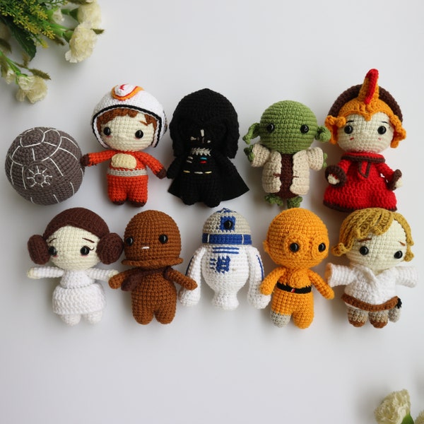 Crochet Mini Star wars doll,Yoda,Robot, Darth Vador crochet, Star Wars Plush, Star Wars Figure Toy, Amigurumi Star Wars, Christmas gift