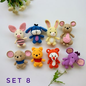 Crochet Winnie the Pooh set, Pooh and friends, Pooh, Piglet, Tigger,Eeyore,rabbit, Kanga, Roo, Lumpy,Owl,Nursery decor, baby gift, baby toys Set 8 animals