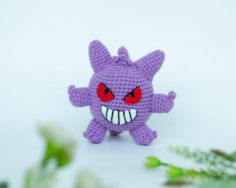 Gengar Crochet Plush - Handmade Amigurumi Anime Character Soft Toy Gift, anime crochet.