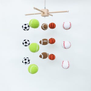 Baseball Amigurumi,Football mobile,crochet Gugby, Volleyball , Crib Mobile for Baby, Sports mobile, Tennis, Baby Shower Gift, baby mobile